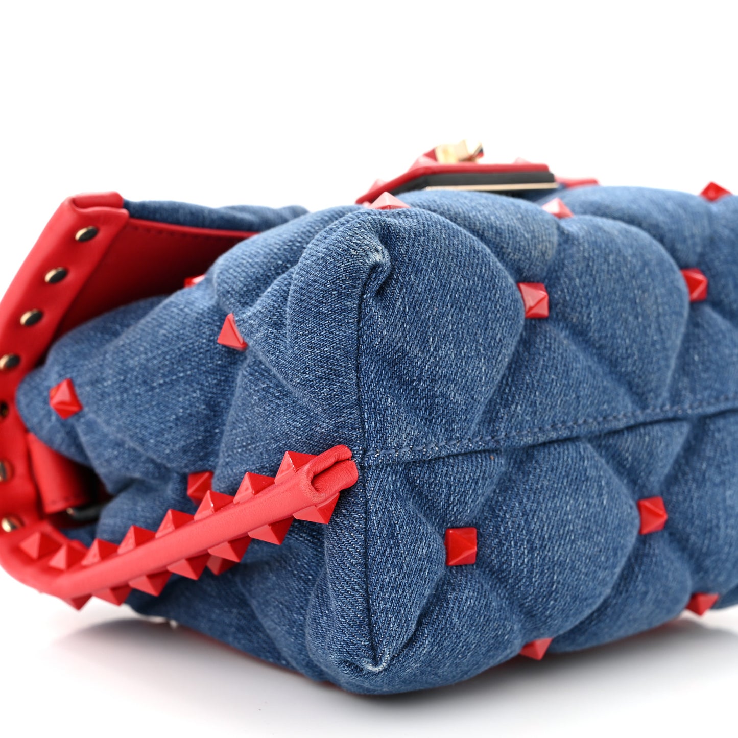Denim Mini Candystud Top Handle Bag Blue Red