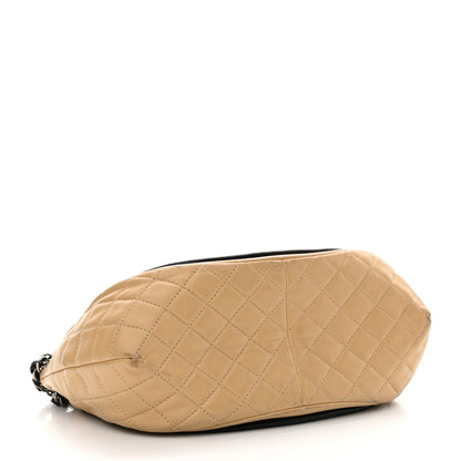 Chanel Lambskin Quilted Classic Twist Crescent Flap Black Beige 4 of 15
