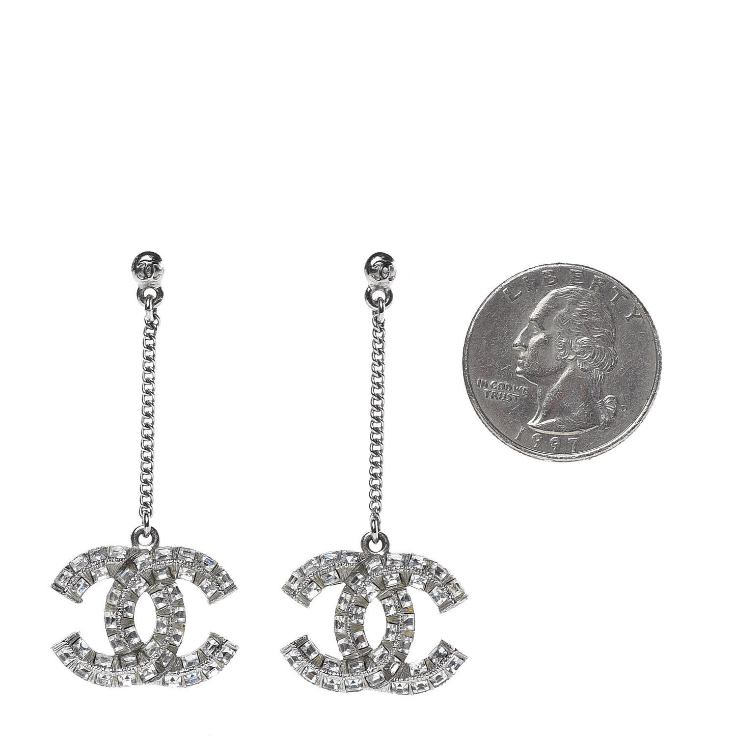 Baguette Crystal CC Drop Earrings Silver