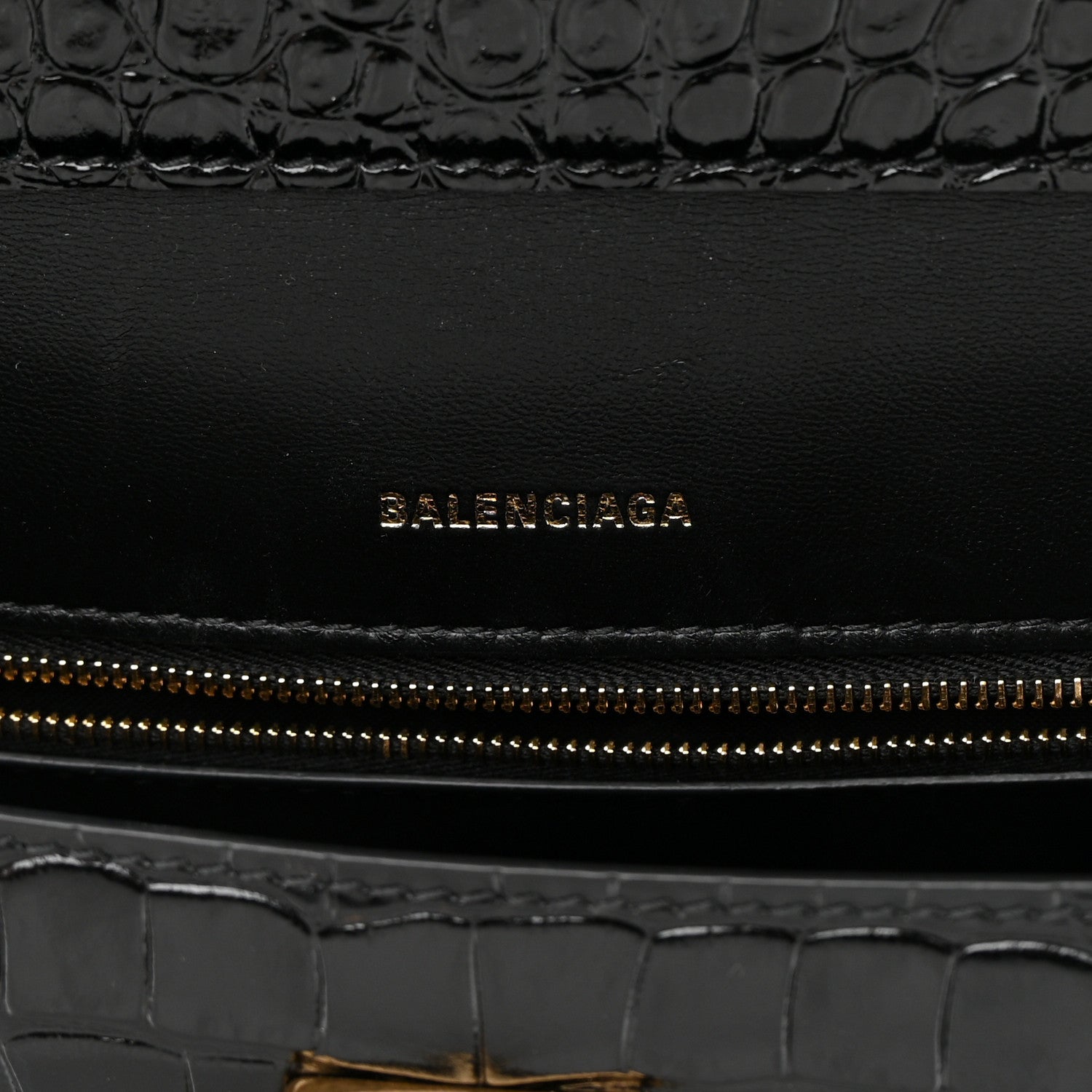 Balenciaga Shiny Calfskin Graffiti Logo Crocodile Embossed Medium Ghost Shoulder Bag Black White 6 of 13