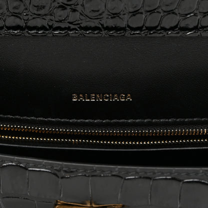 Balenciaga Shiny Calfskin Graffiti Logo Crocodile Embossed Medium Ghost Shoulder Bag Black White 6 of 13