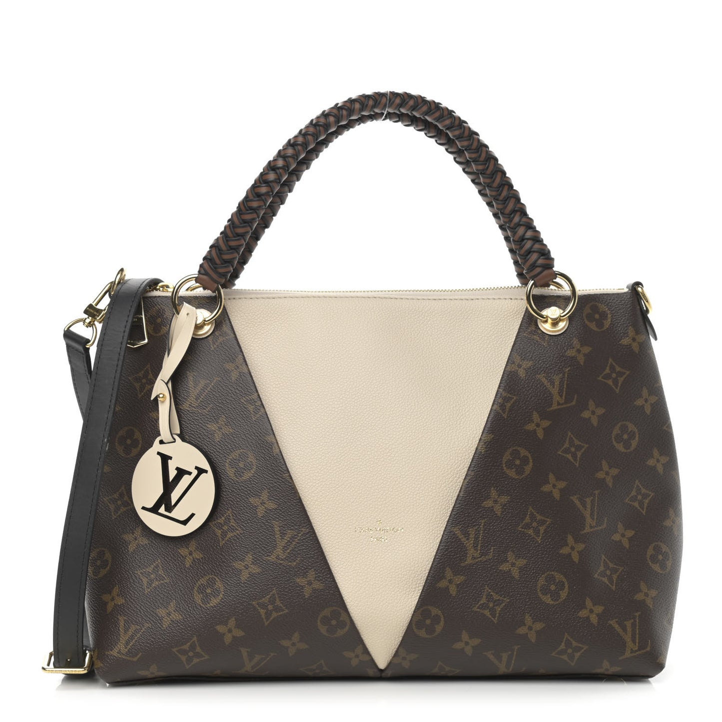 Monogram Braided V Tote MM Creme