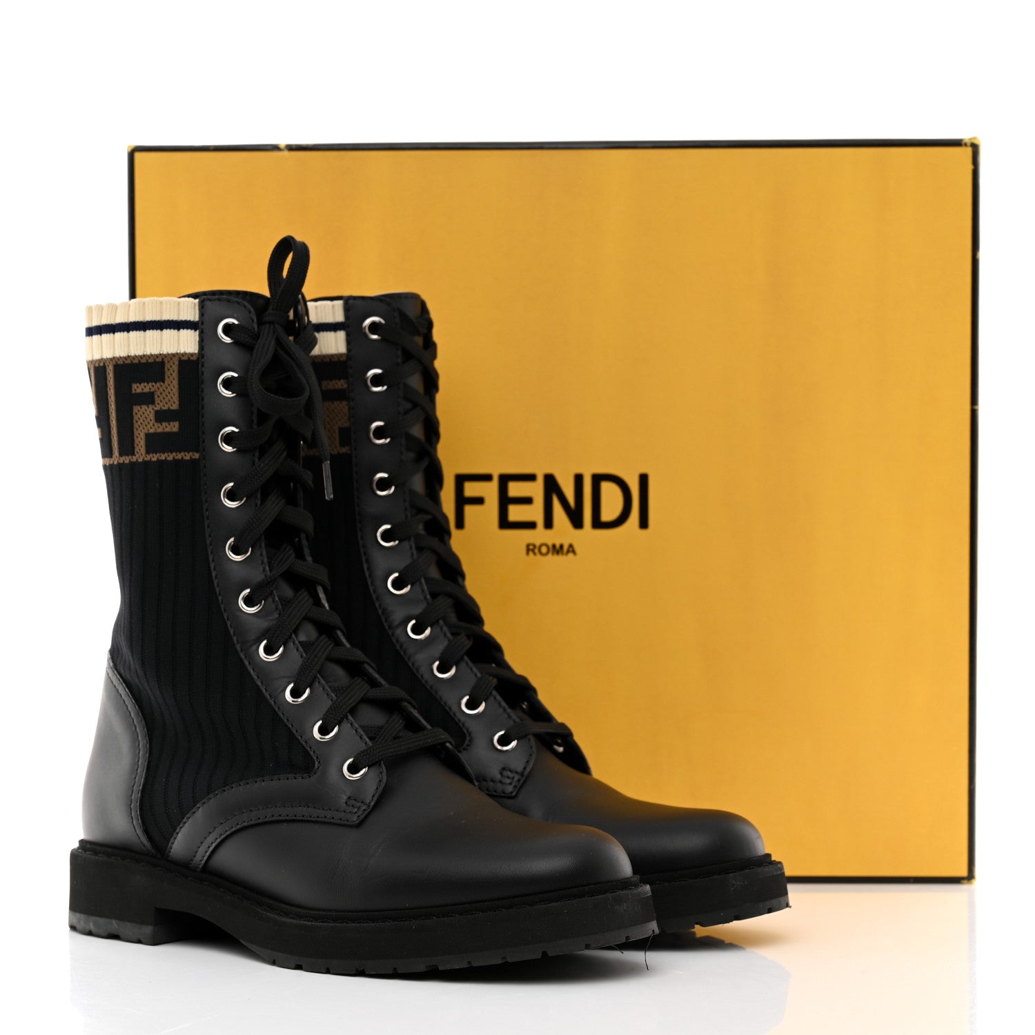 Fendi Calfskin Stretch Fabric Rockoko Biker Boots 37 Tobacco Black Marino 8 of 8