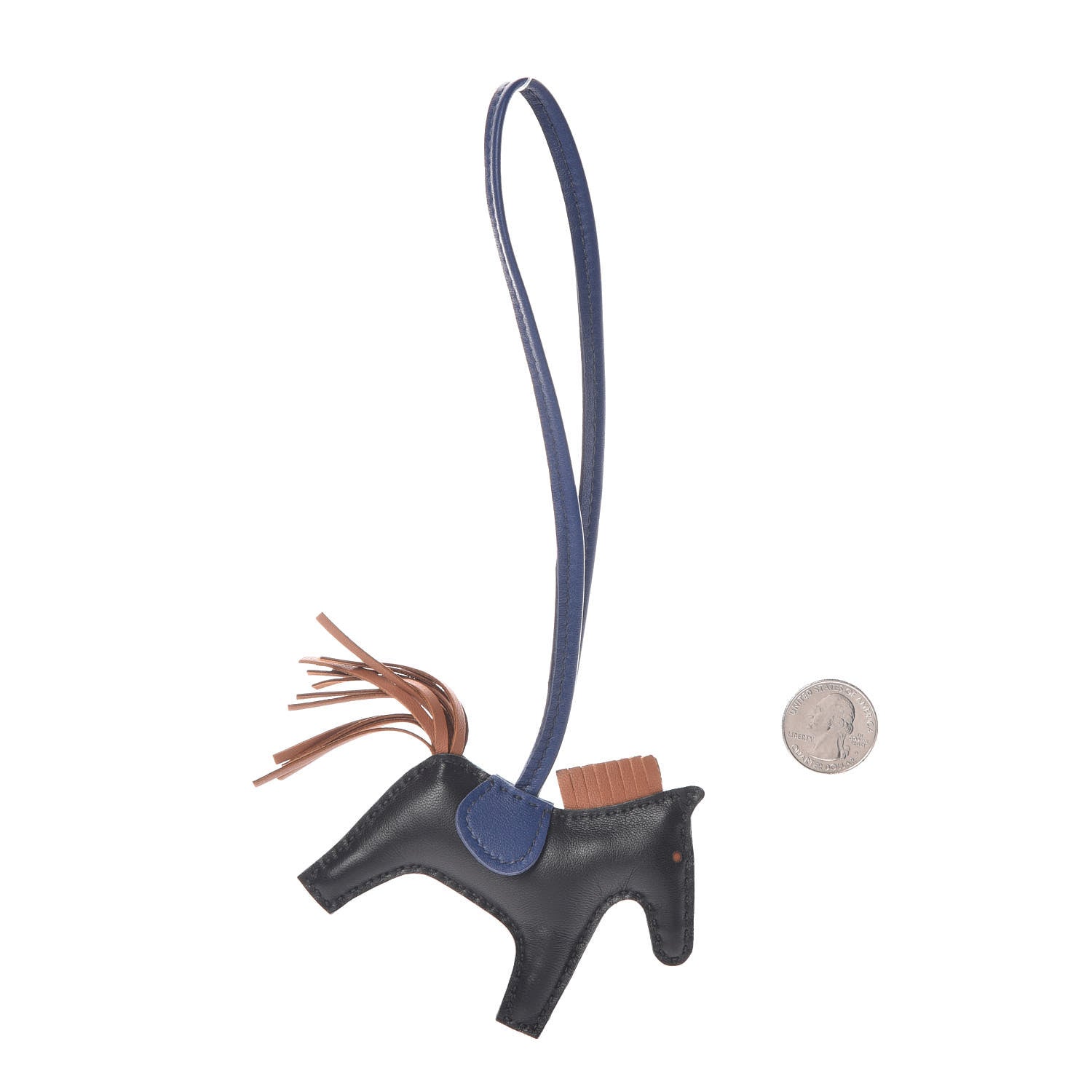 Hermes Milo Lambskin Grigri Rodeo Horse Bag Charm PM Black Bleu Encre Gold 2 of 5