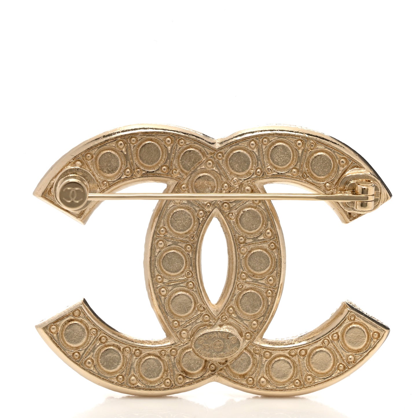 Graduated Pearl Crystal CC Brooch Gold