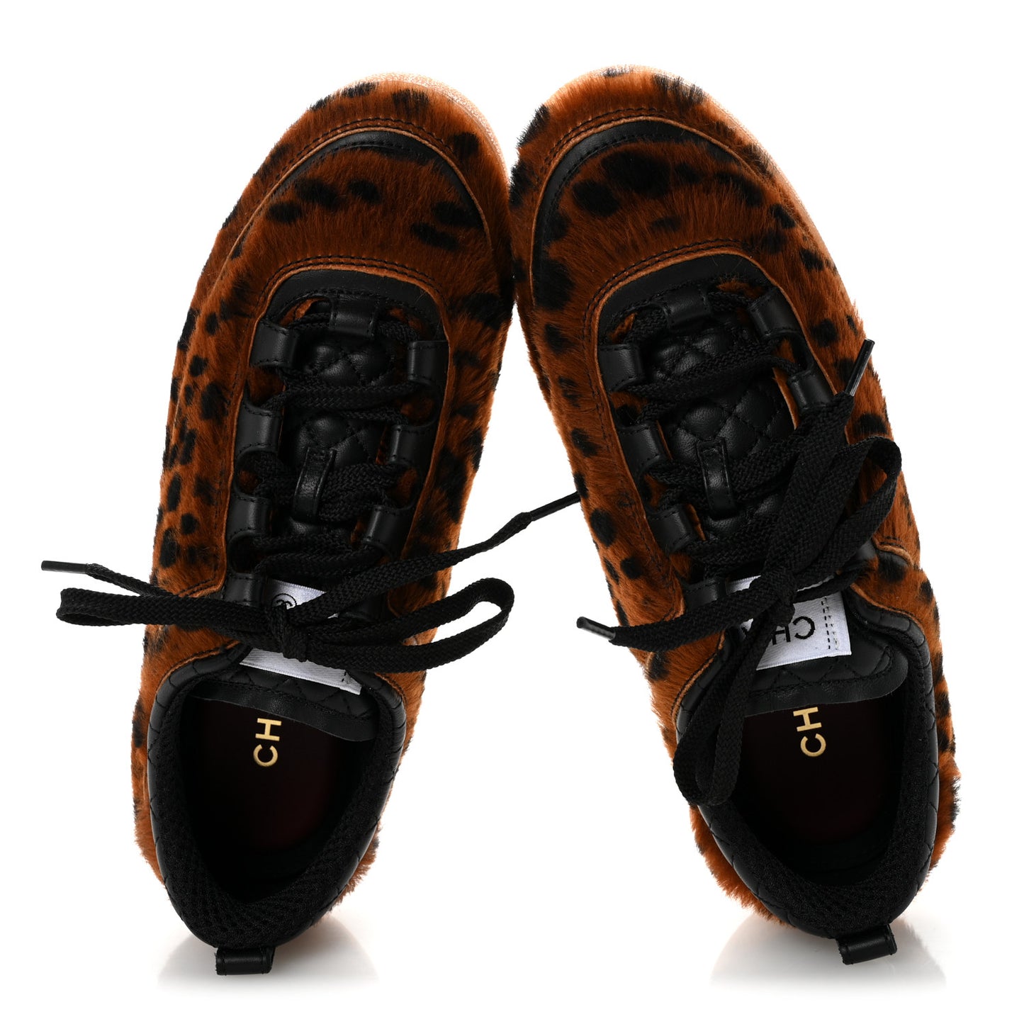 Lambskin Cheetah Print Quilted Sneakers 38 Brown Black