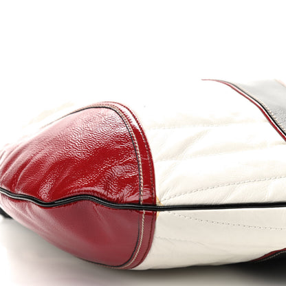 Gucci Patent Calfskin Medium Snow Glam Hobo Black White Red 5 of 10