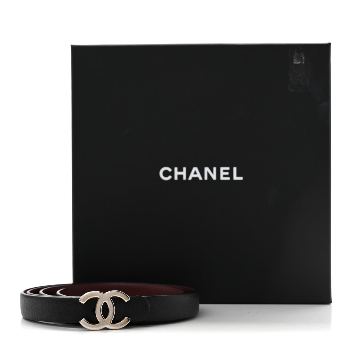 Chanel Calfskin CC Skinny Reversible Belt 85 34 Black Burgundy 8 of 8