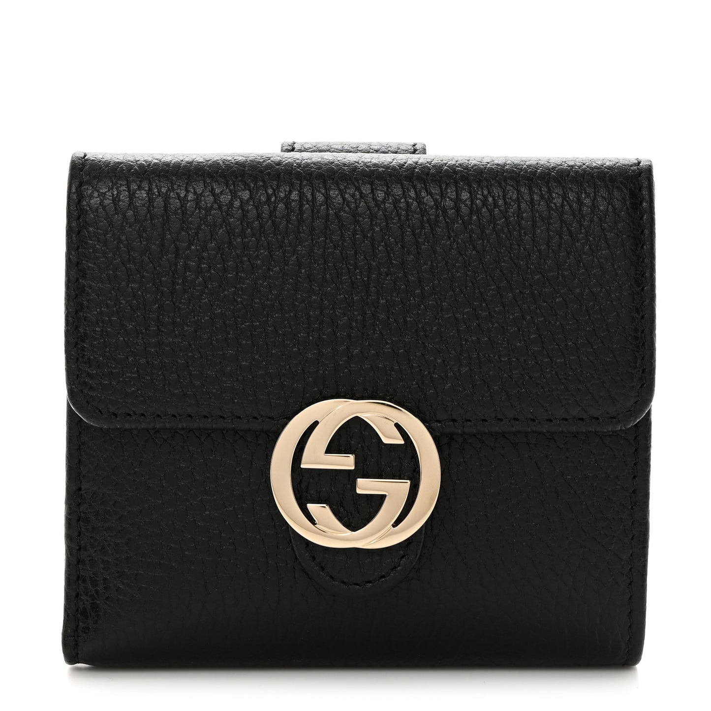 Dollar Calfskin Interlocking G French Wallet Black