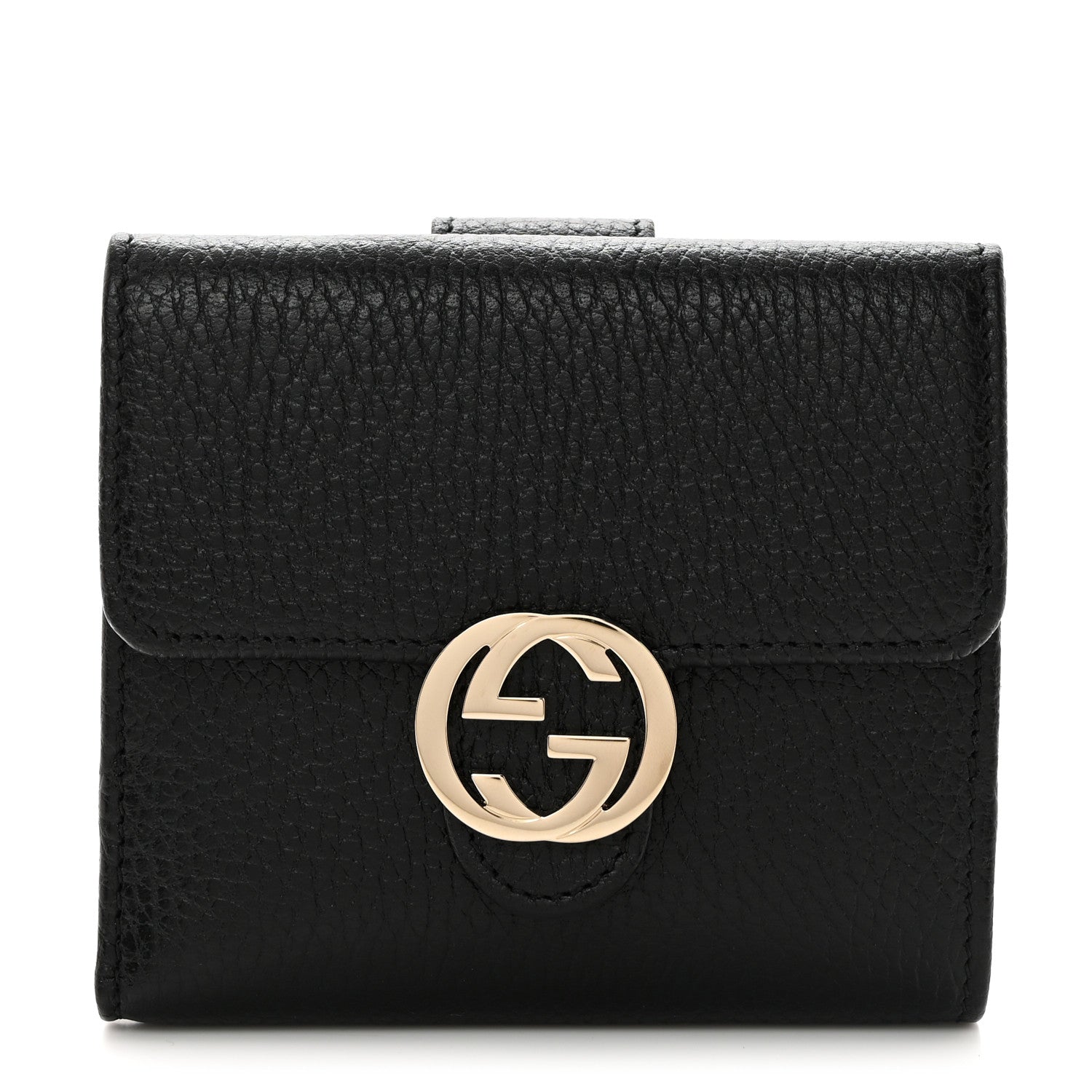 Gucci Dollar Calfskin Interlocking G French Wallet Black 1 of 9