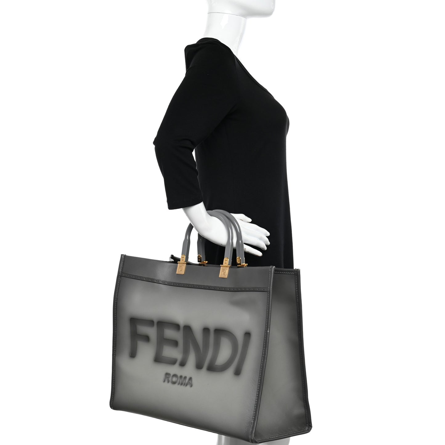 Vitello King Tamponato Plexiglass Logo Embossed Large Fendi Sunshine Shopper Tote Ghiaccio