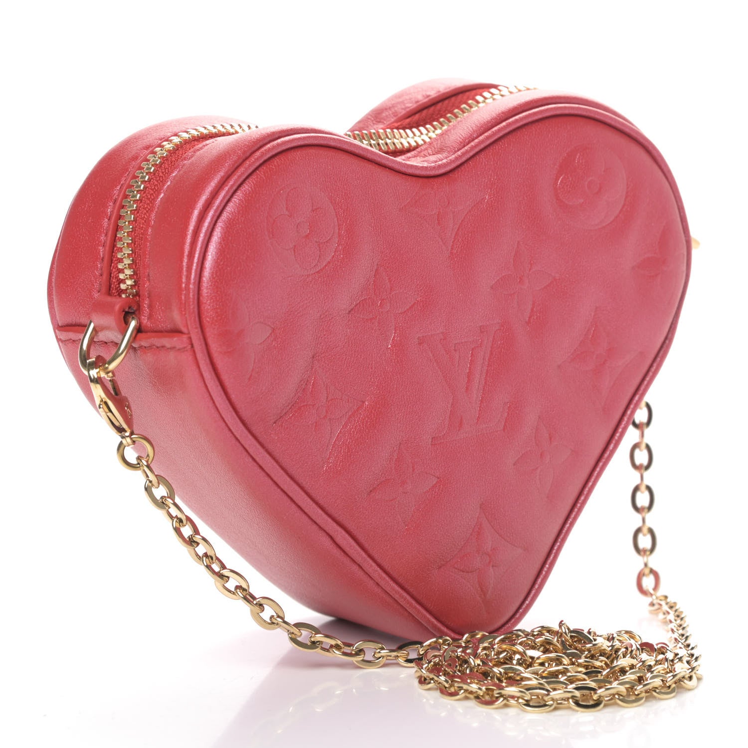 Louis Vuitton Lambskin Embossed Monogram Fall In Love Sac Coeur Heart Chain Bag Lipstick Red 2 of 4