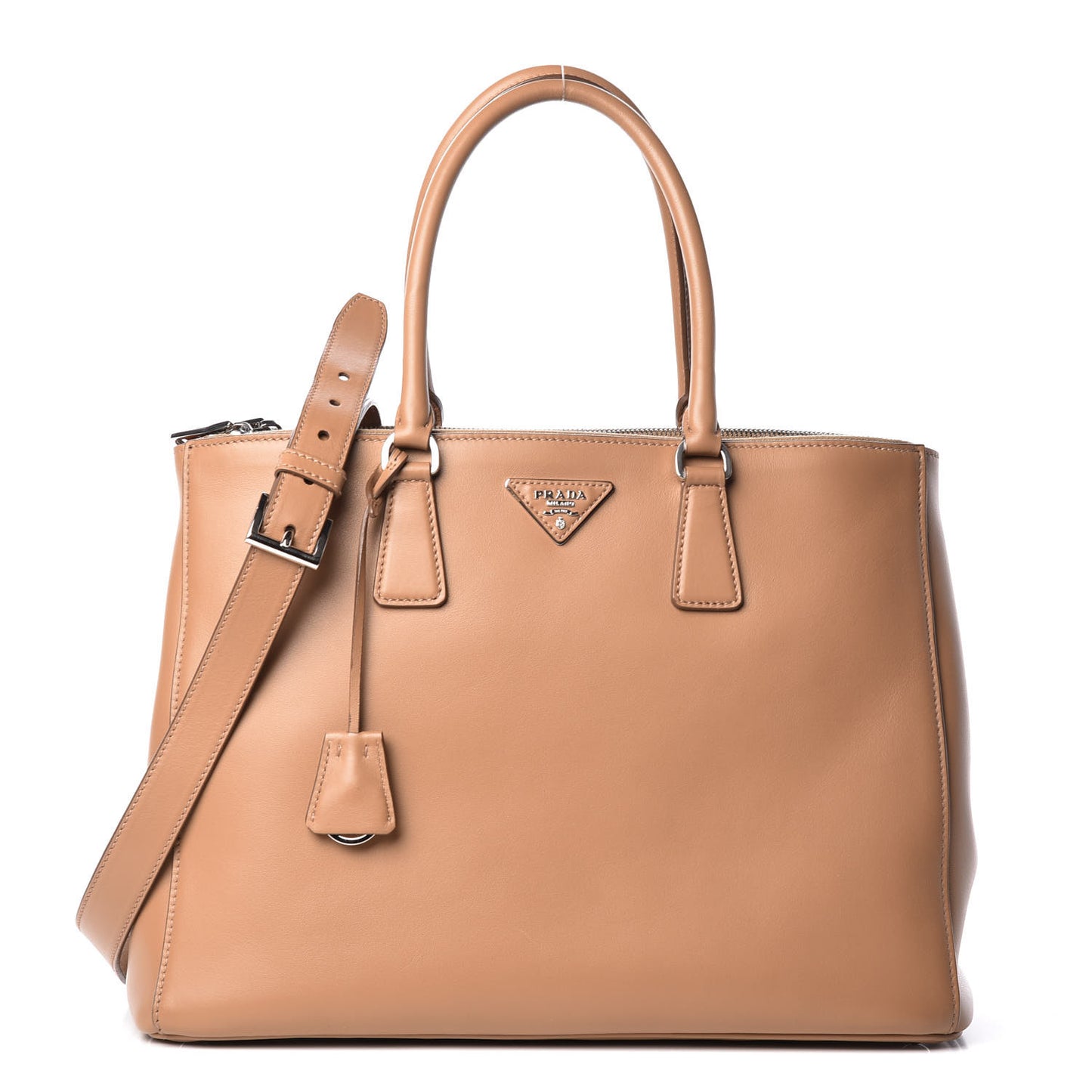 City Calfskin Bi-Color Large Galleria Double Zip Tote Caramel Orange