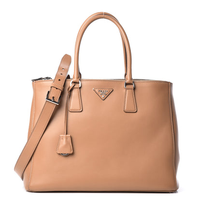 Prada City Calfskin Bi-Color Large Galleria Double Zip Tote Caramel Orange 1 of 12