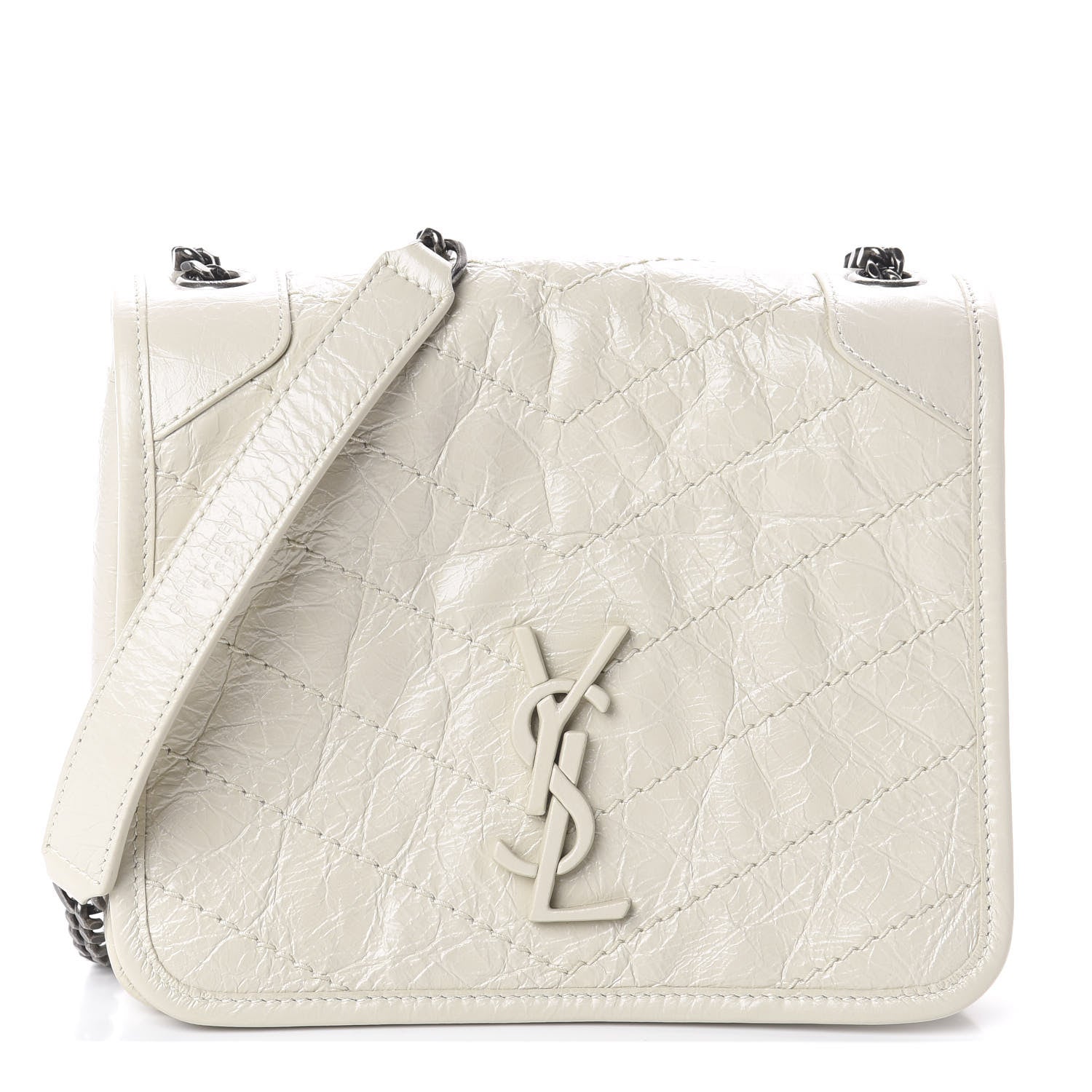 Saint Laurent Crinkled Calfskin Matelasse Monogram Niki Chain Wallet Crema Soft 1 of 7
