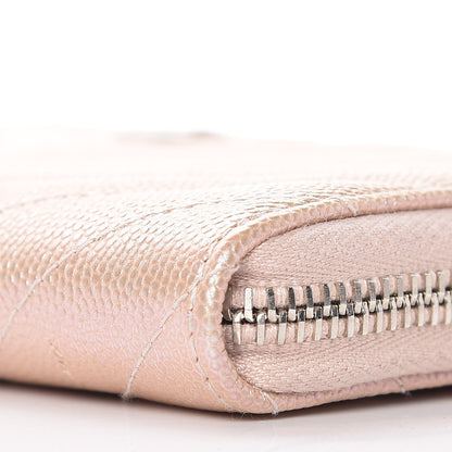 Chanel Metallic Caviar Chevron Quilted Large Gusset Zip Around Wallet Light Gold 10 of 11