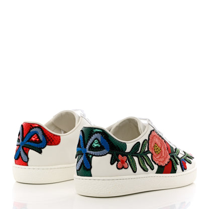 Gucci Calfskin Web Floral Embroidered Womens Ace Sneakers 38 White 4 of 9