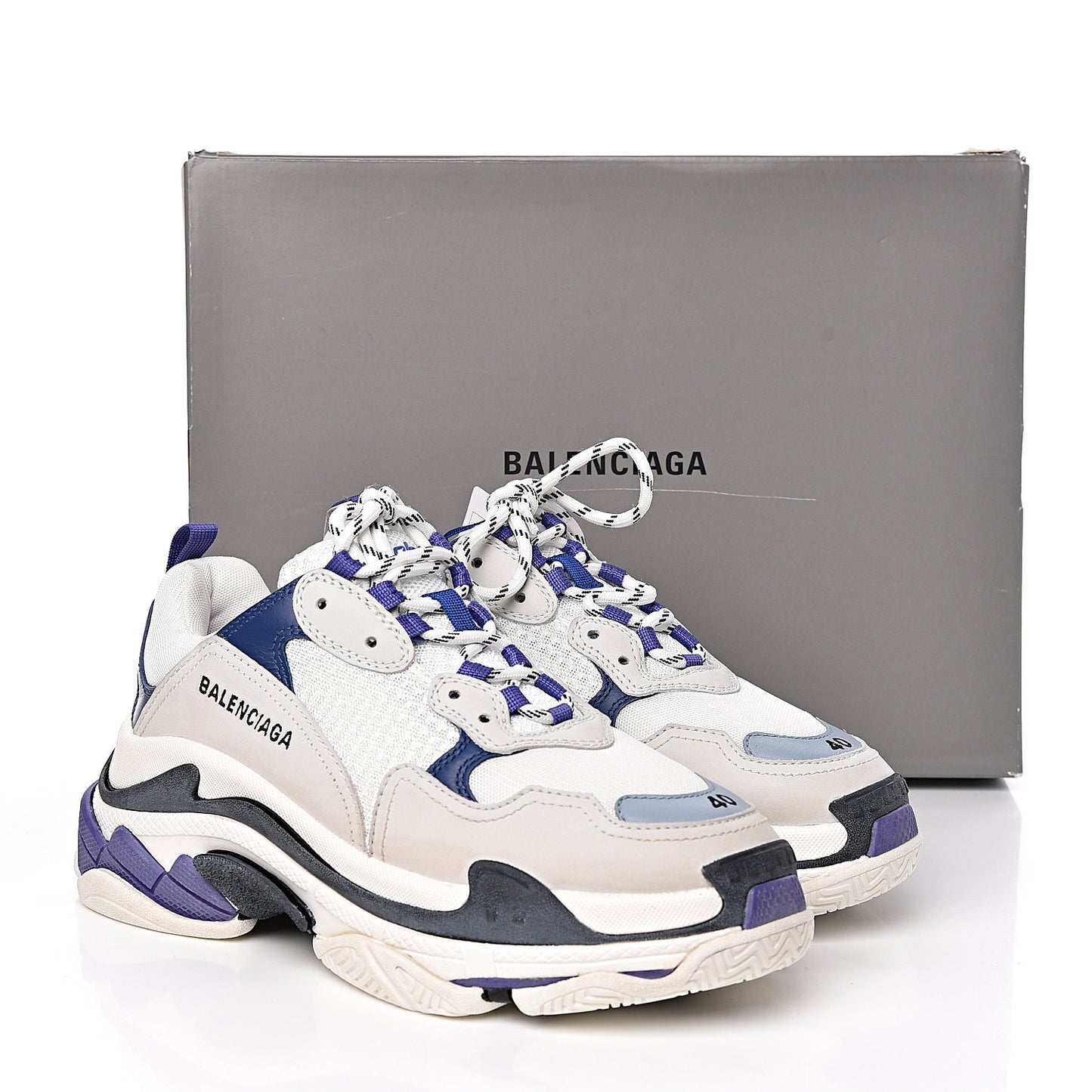 Mesh Nubuck Womens Triple S Sneakers 40 White Bleu Violet