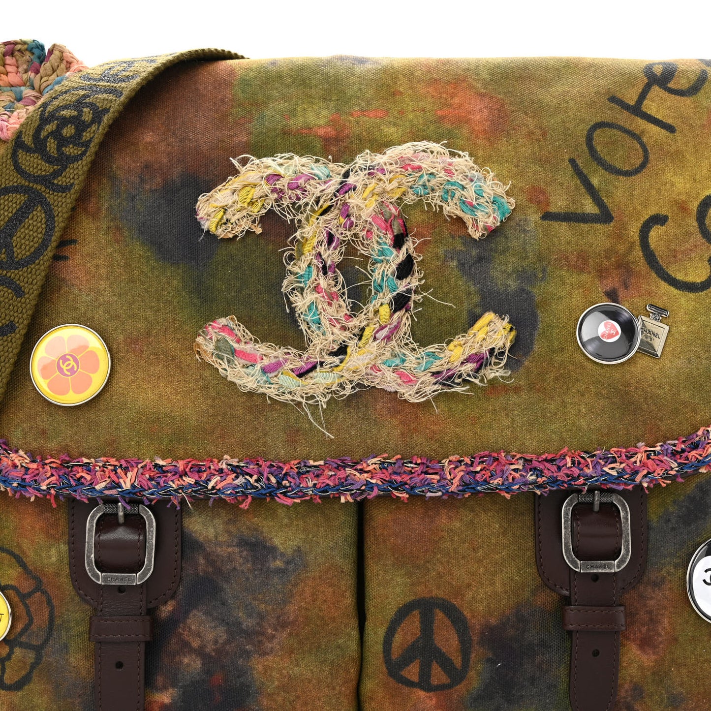 Washed Toile Large Graffiti On The Pavements Messenger Khaki Multicolor