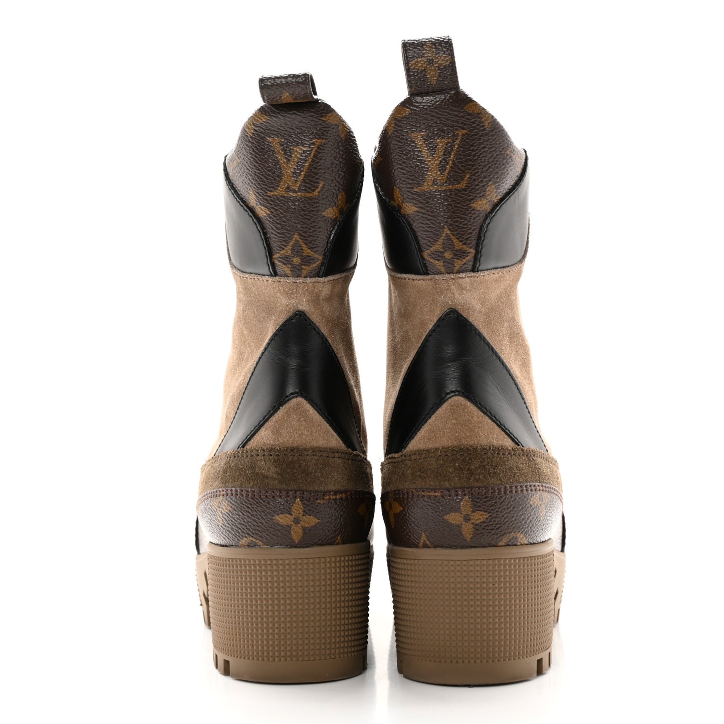 Suede Calfskin Monogram Laureate Platform Desert Boots 39.5 Taupe