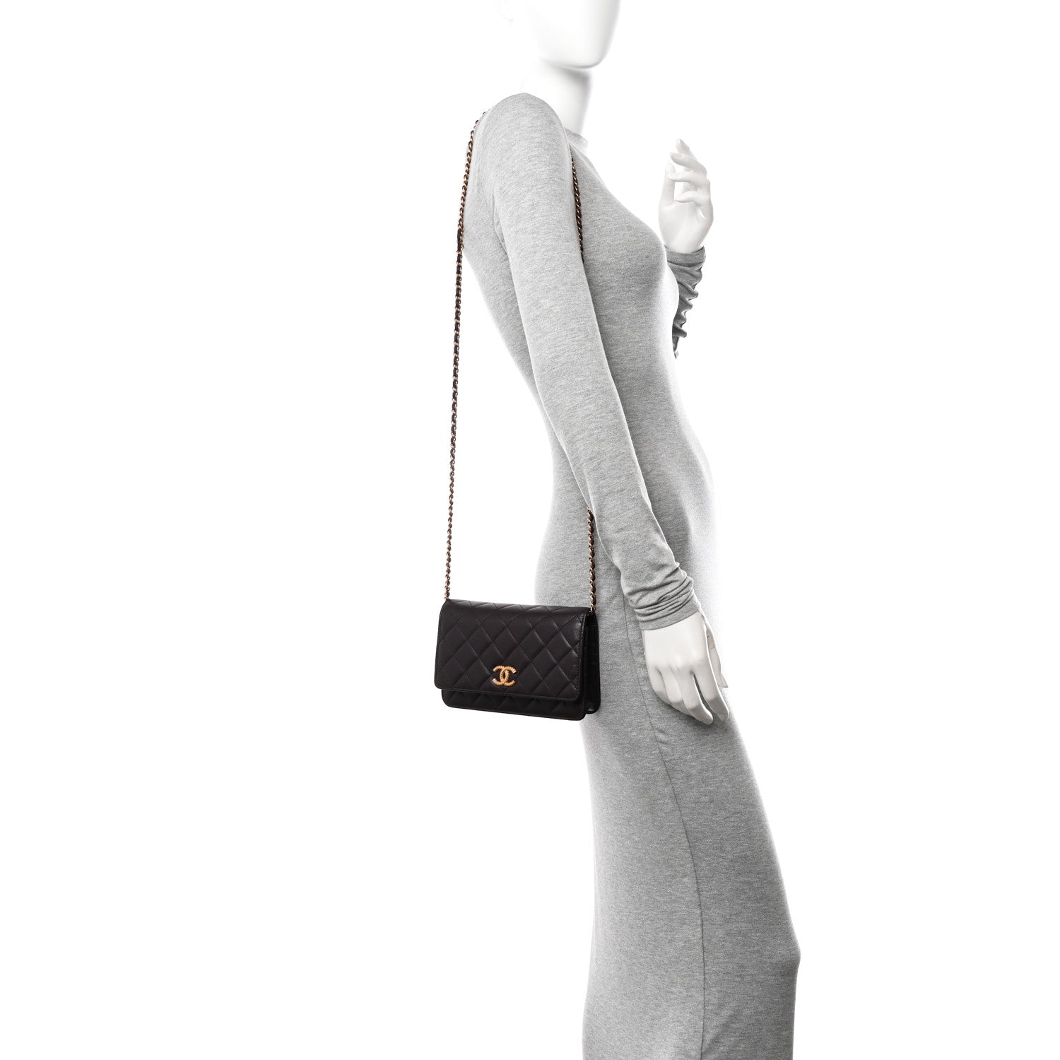 Chanel Lambskin Quilted Studded CC Wallet On Chain WOC Brown 2 of 12