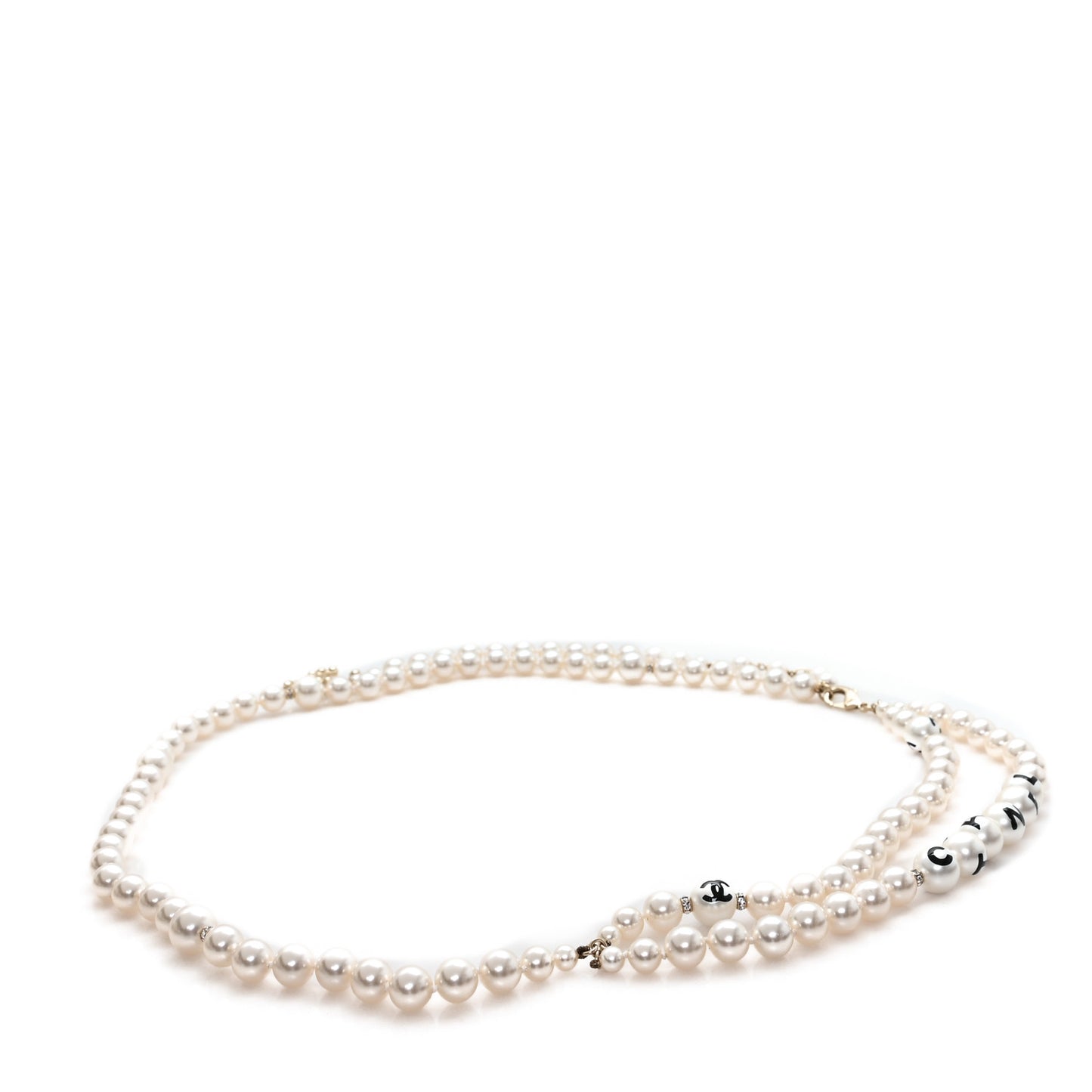 Pearl Crystal Coco's Pearls Logo Belt 85 34 Pearly White Black Gold