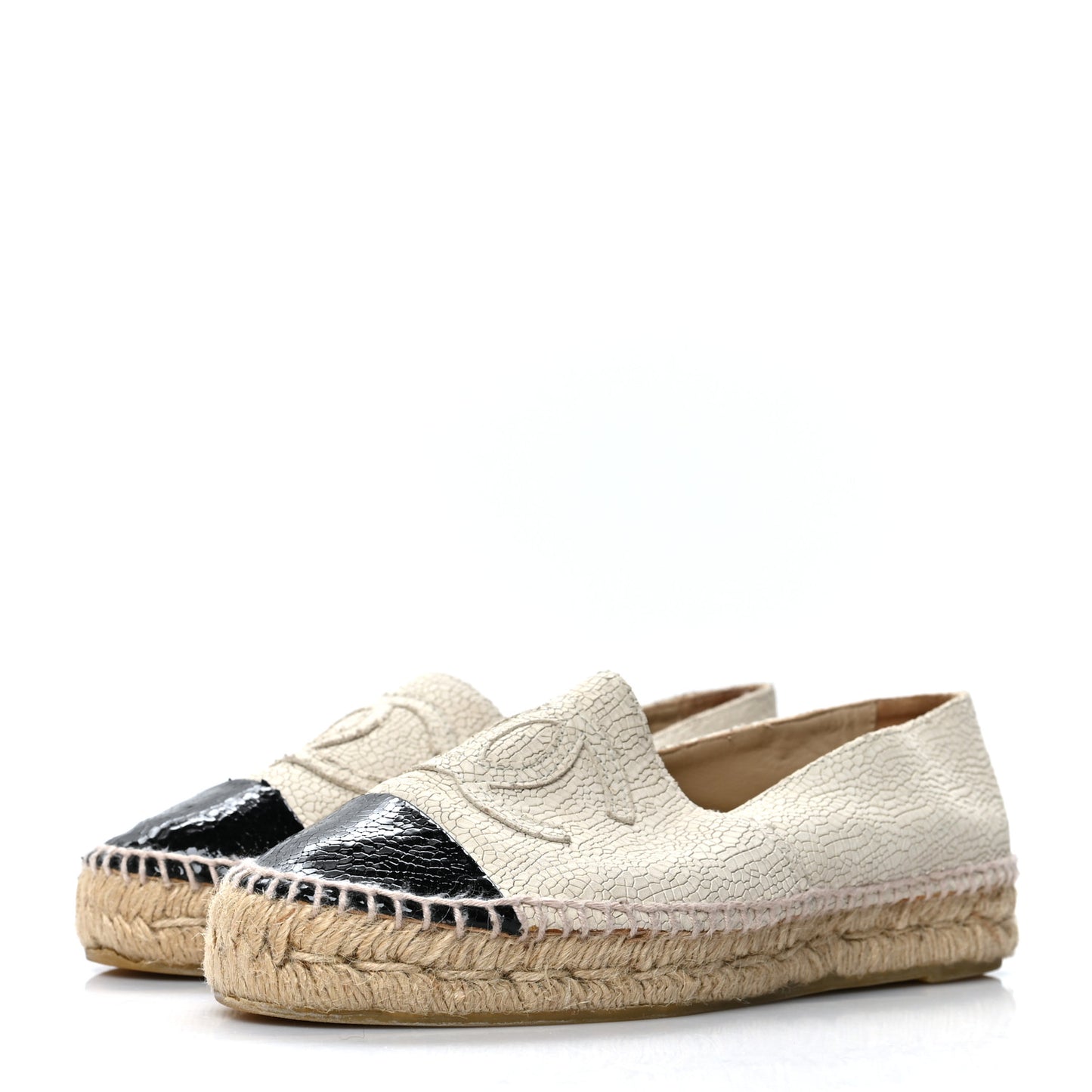 Crackled Calfskin Espadrilles 36 Light Beige Black