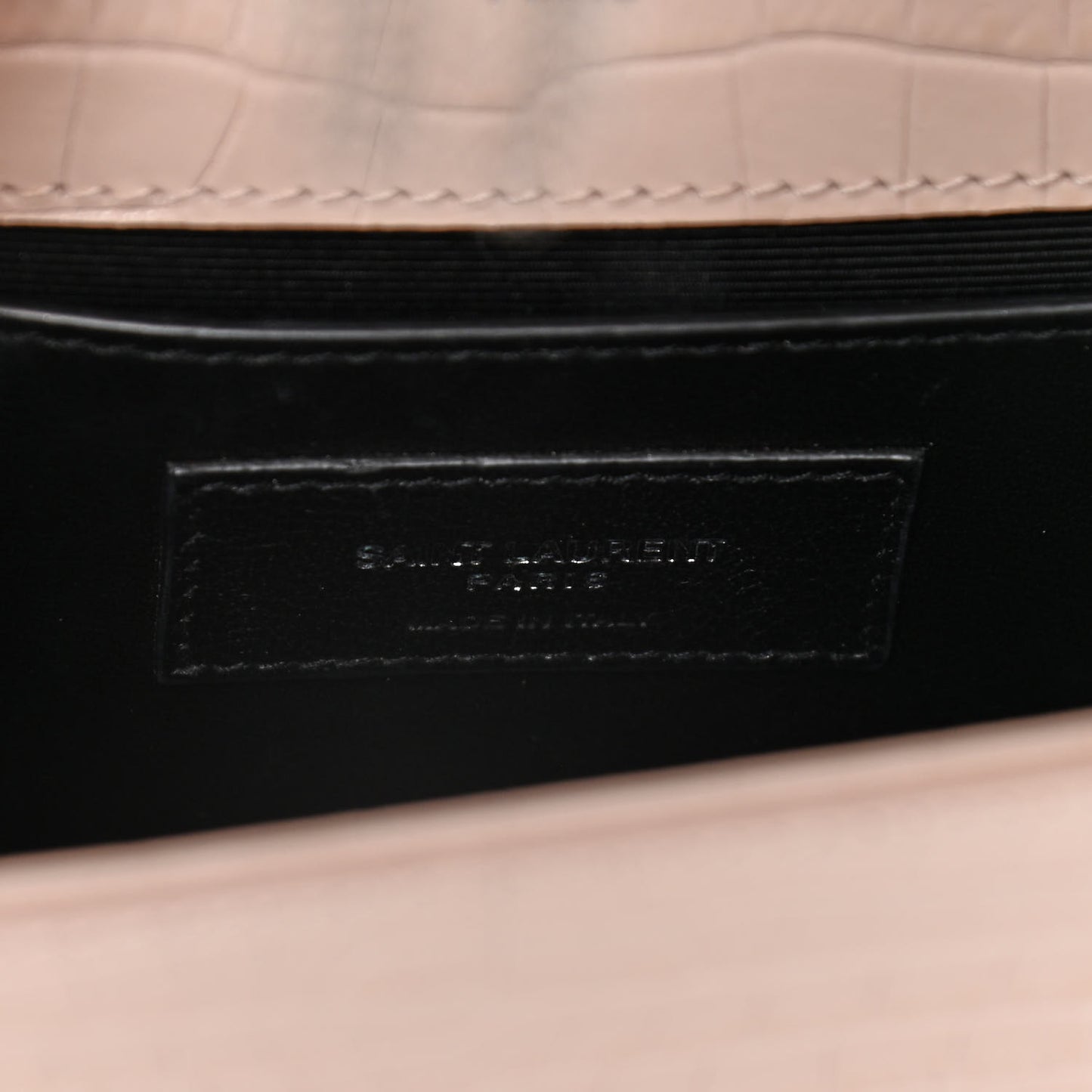 Calfskin Crocodile Embossed Small Classic Monogram Kate Tassel Satchel Light Pink