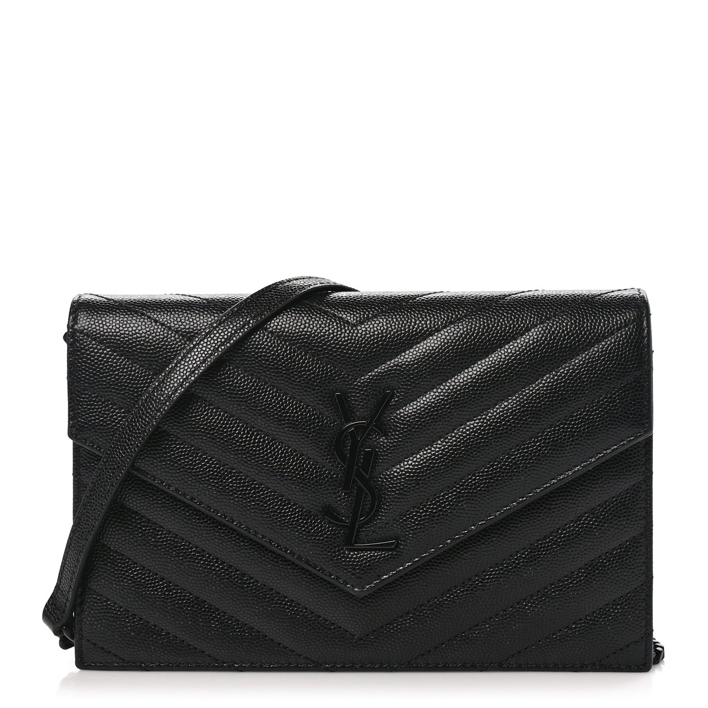 Grain De Poudre Matelasse Chevron Monogram Monochrome Envelope Chain Wallet Black