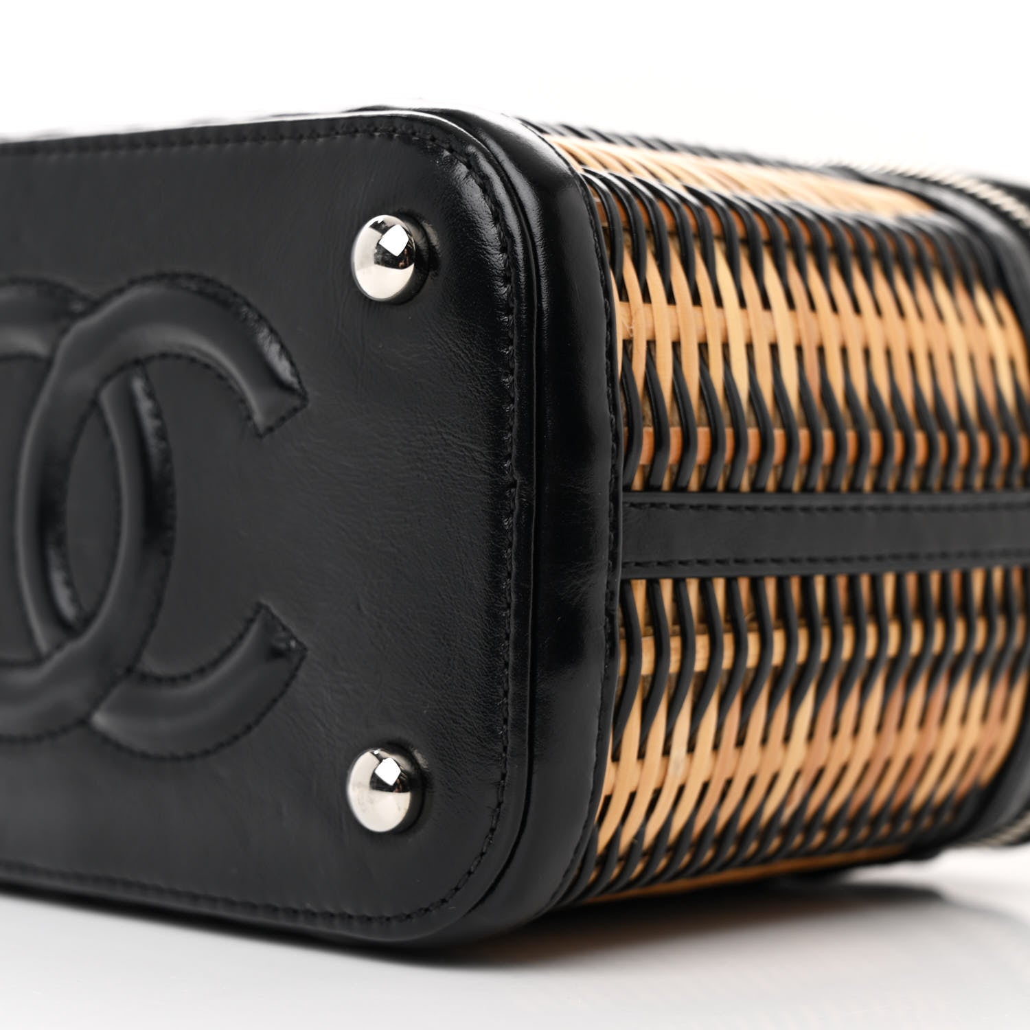 Chanel Calfskin Raffia Small Vanity Case Bag Black Beige 10 of 11