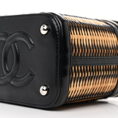 Chanel Calfskin Raffia Small Vanity Case Bag Black Beige 10 of 11