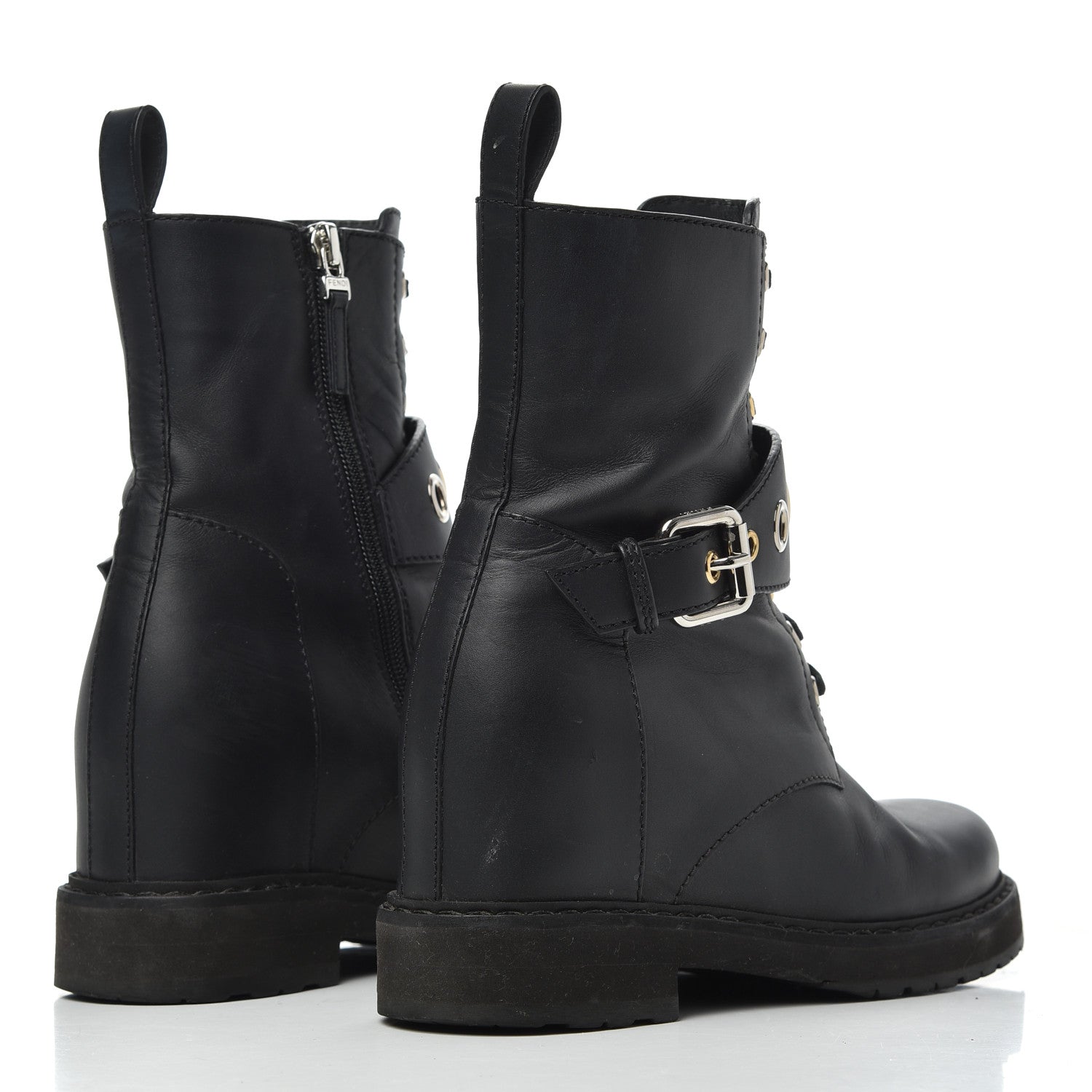 Fendi Calfskin Combat Boots 36.5 Black 4 of 17