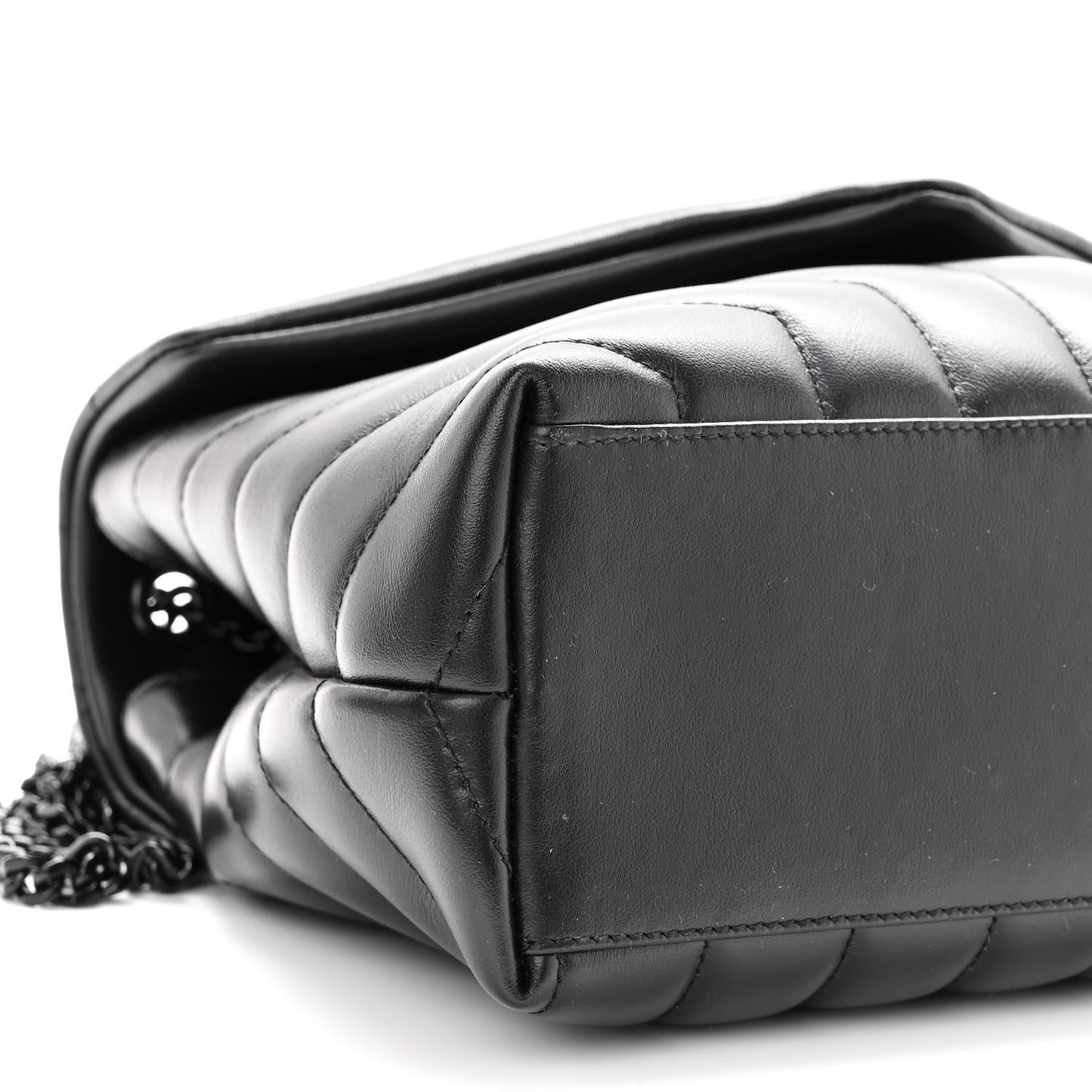 Calfskin Y Quilted Monogram Monochrome Small Loulou Chain Satchel Black