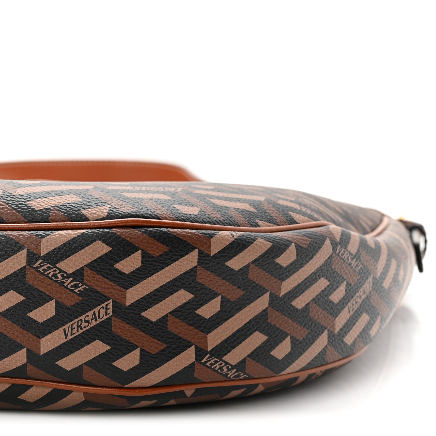 Versace Coated Canvas Calfskin La Greca Signature Shoulder Bag Black Caramel 9 of 9