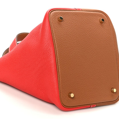 Hermes Taurillon Clemence Casaque Picotin Lock 22 MM Gold Rouge De Coeur 9 of 10