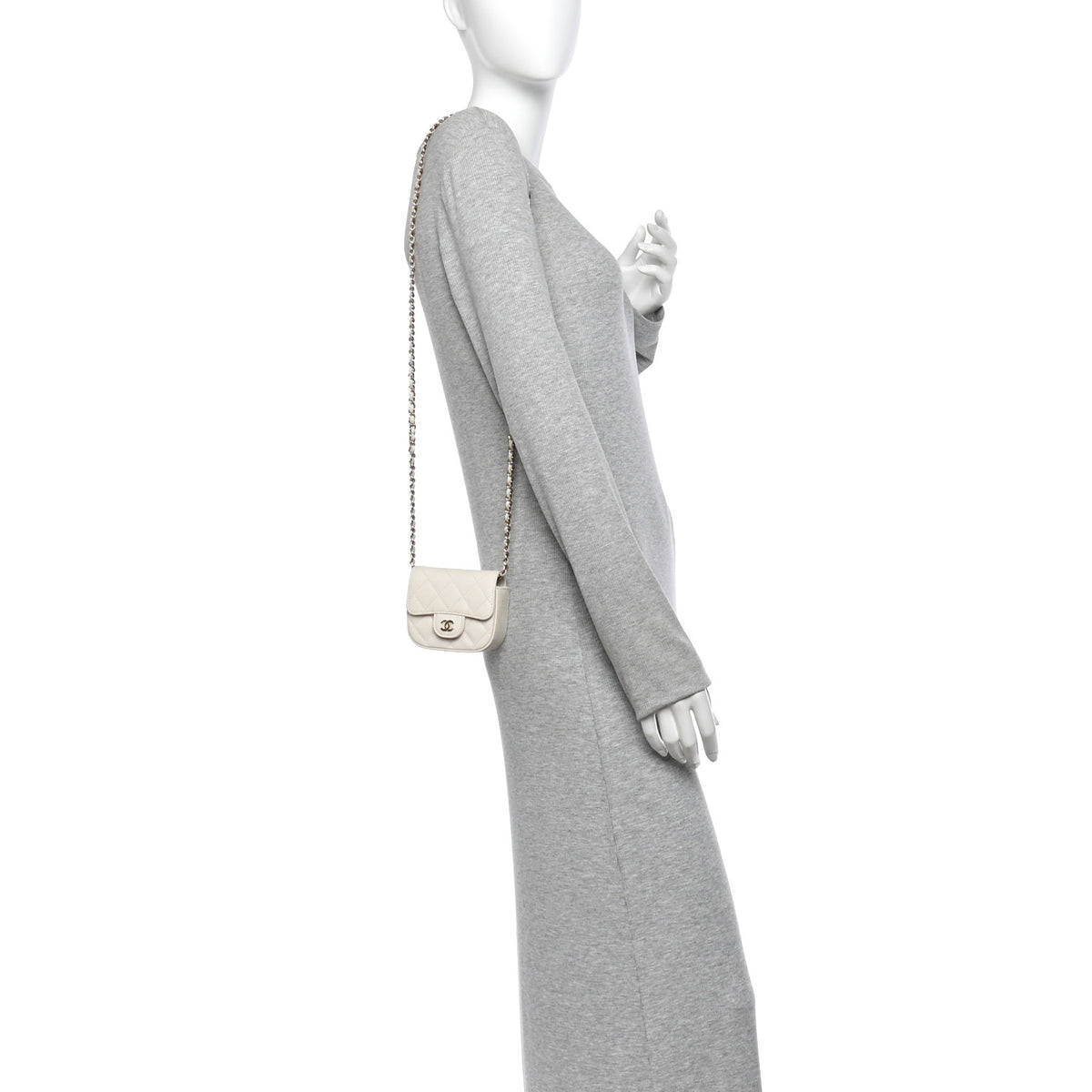 Caviar Quilted Mini Chain Belt Bag White