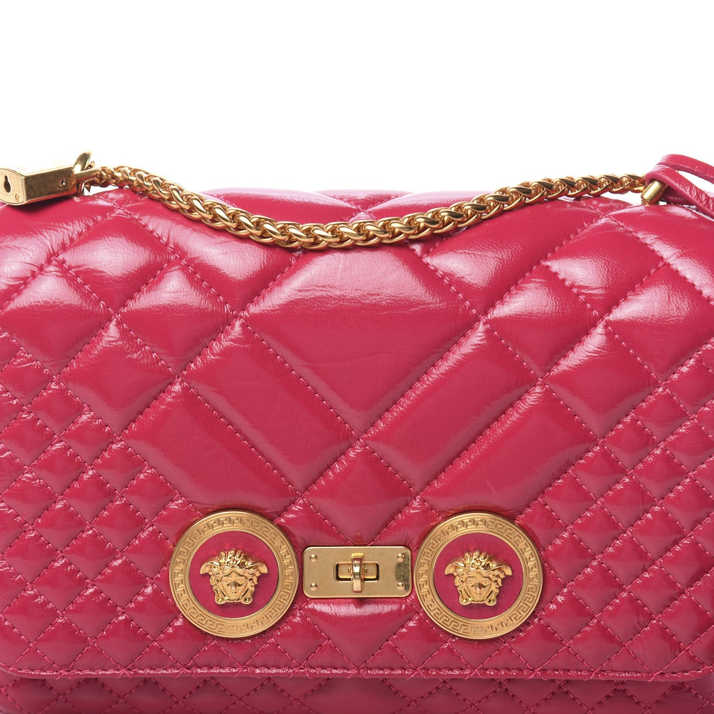Patent Nappa Quilted Medium Icon Shoulder Bag Fuchsia