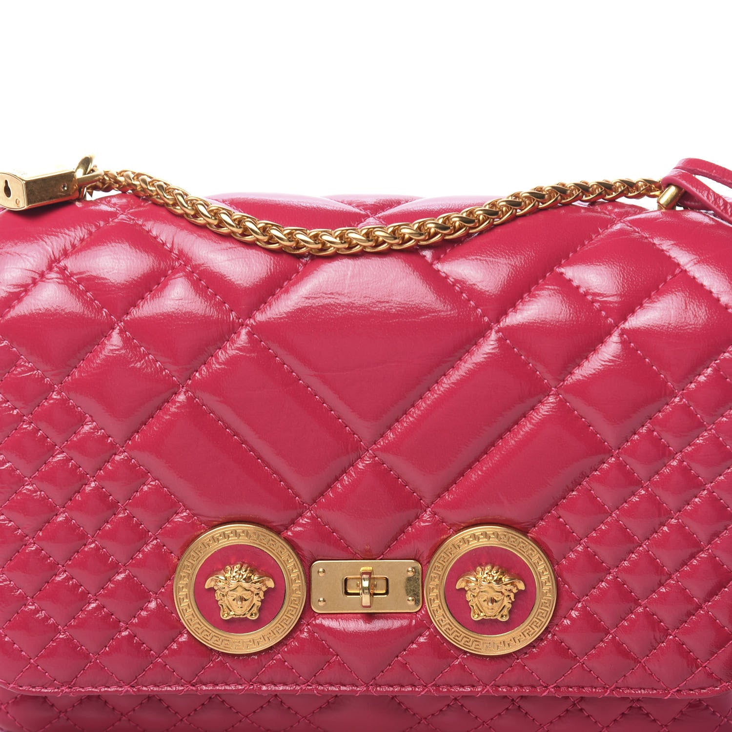 Versace Patent Nappa Quilted Medium Icon Shoulder Bag Fuchsia 9 of 9