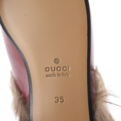 Gucci Betis Glamour Calfskin Fur Womens Princetown Slippers 35 Hibiscus Red Naturale 7 of 7