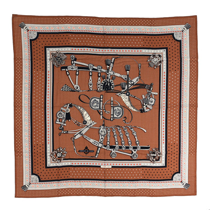 Hermes Silk Harnais De Cour Bandana Shawl 140 Noisette Gris Perle 3 of 12