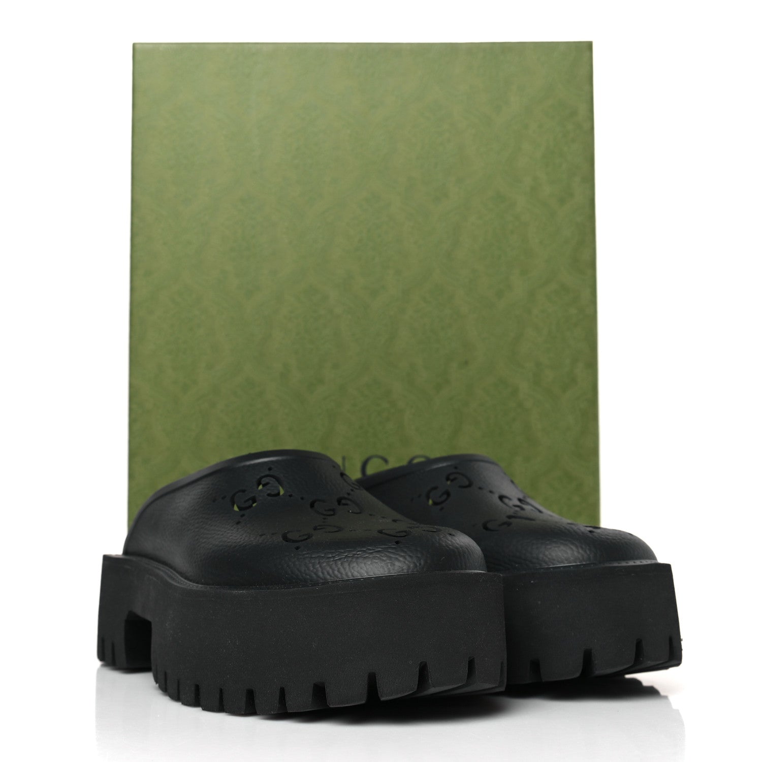 Gucci Rubber GG Monogram Perforated Elea Platform 55mm Lug Sole Sandals 39 Black 9 of 9