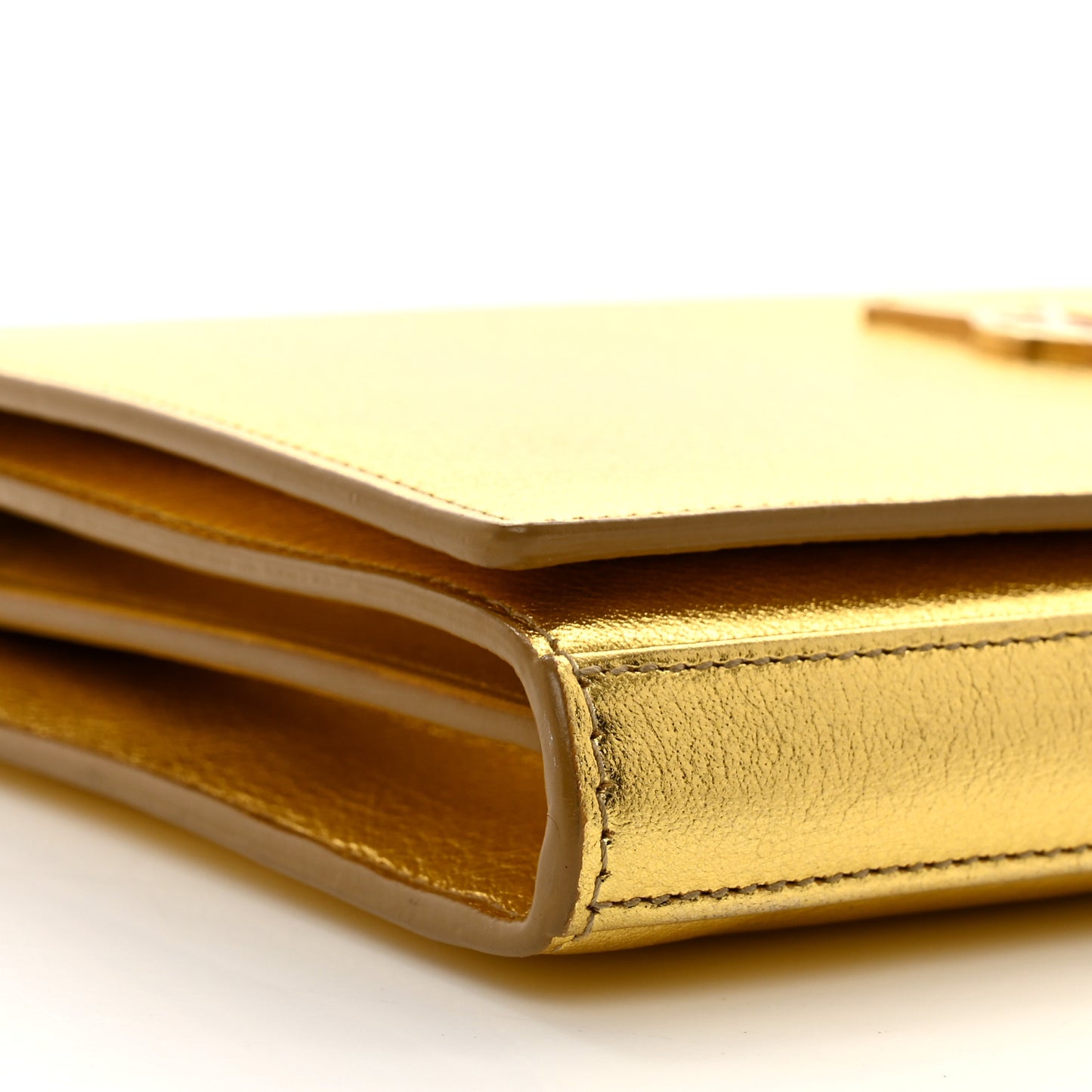 Metallic Calfskin Monogram Chain Wallet Gold