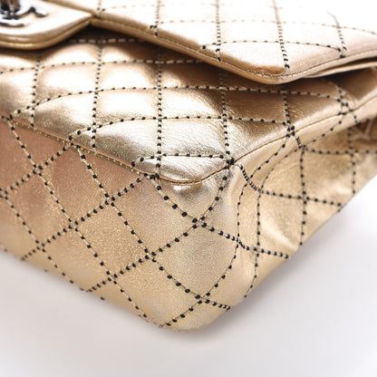 Chanel Metallic Washed Lambskin Quilted Medium Double Flap Dark Gold Black 6 of 18