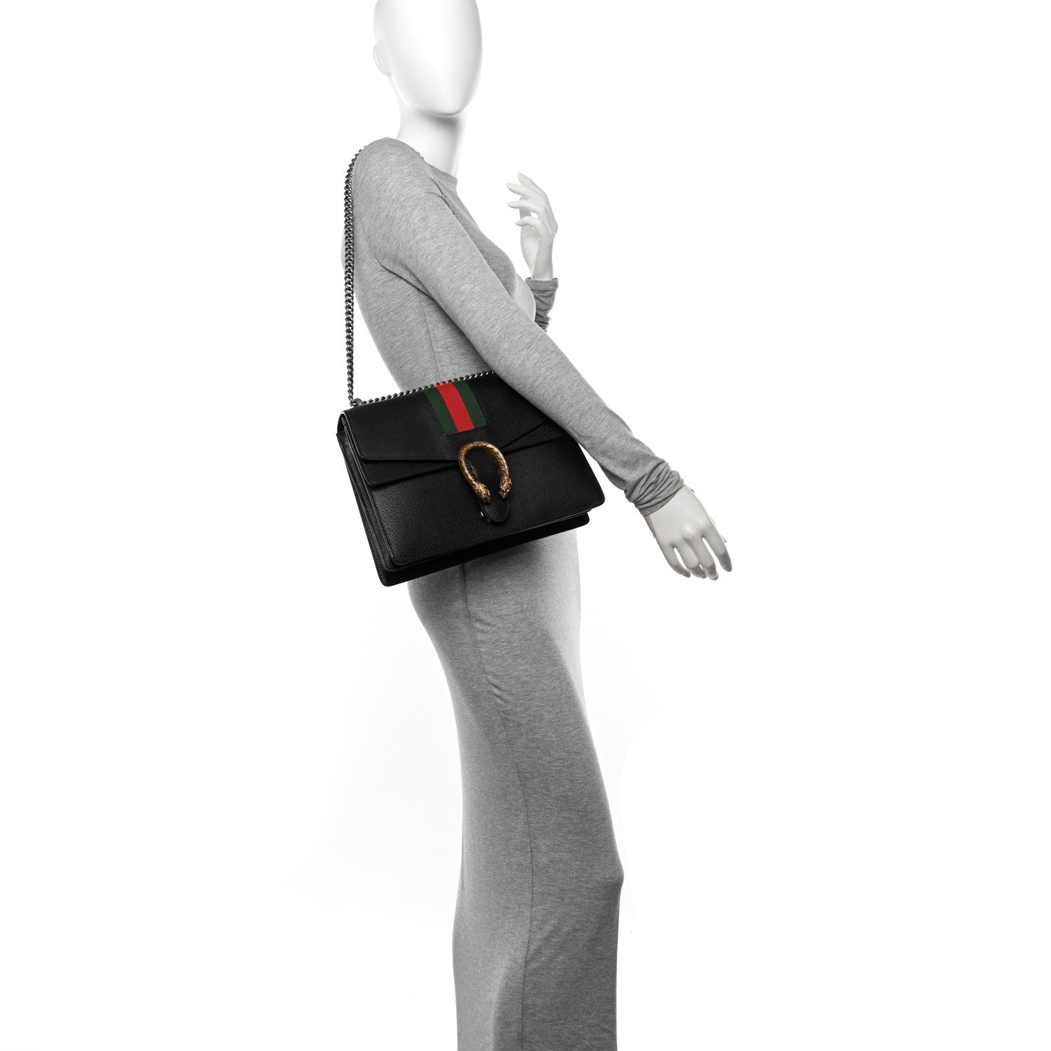 Gucci Calfskin Web Medium Dionysus Shoulder Bag Black 2 of 13