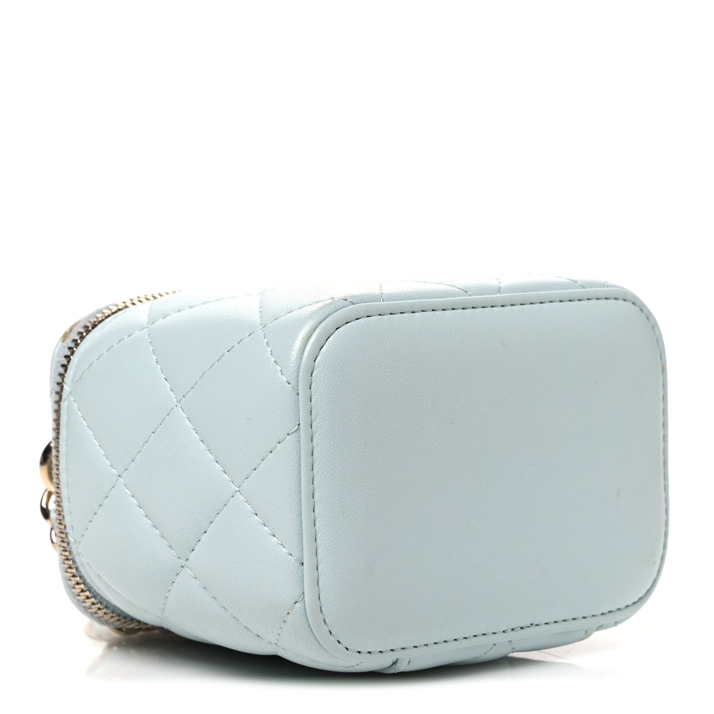 Lambskin Quilted Top Handle Mini Vanity Case With Chain Light Blue