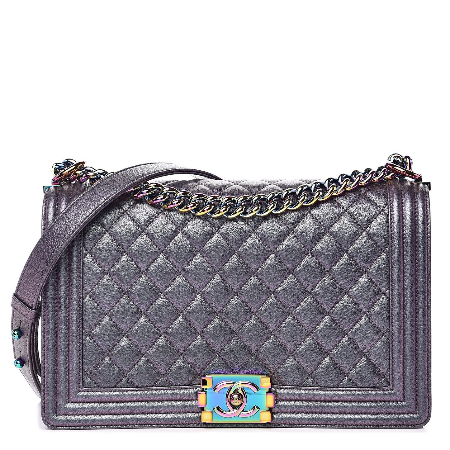 Iridescent Goatskin Quilted New Medium Boy Flap Purple