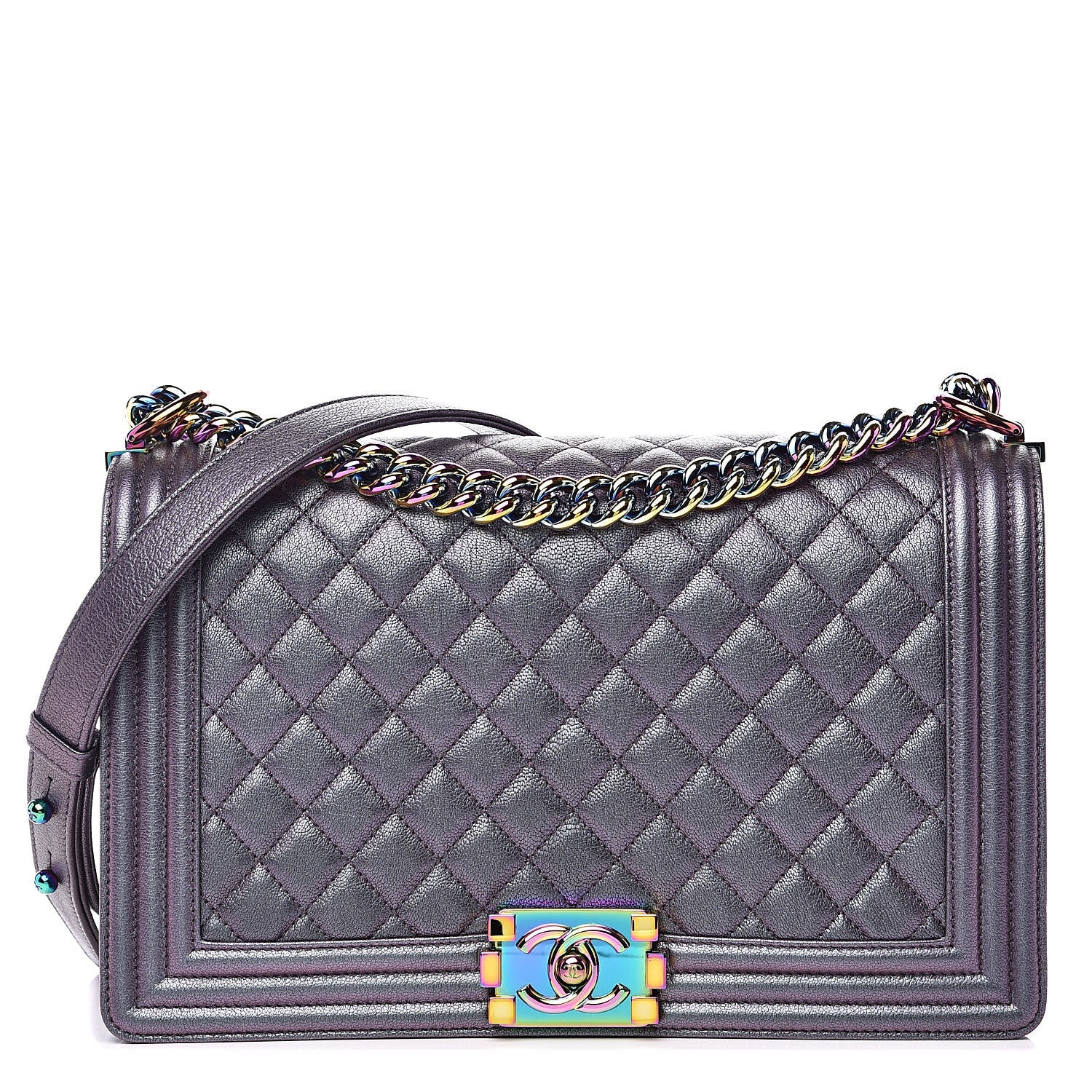 Chanel Iridescent Goatskin Quilted New Medium Boy Flap Purple 1 of 11