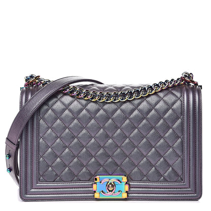 Chanel Iridescent Goatskin Quilted New Medium Boy Flap Purple 1 of 11