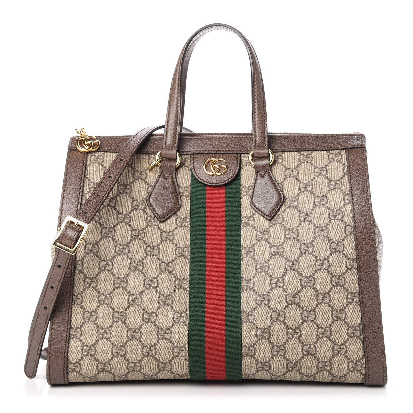 GG Supreme Monogram Web Medium Ophidia Tote Bag Brown