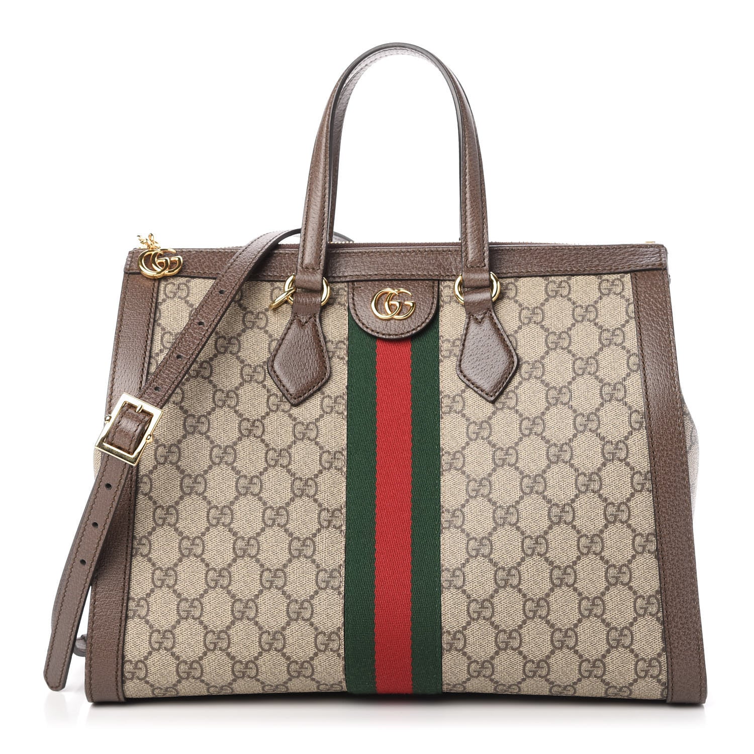 Gucci GG Supreme Monogram Web Medium Ophidia Tote Bag Brown 1 of 10